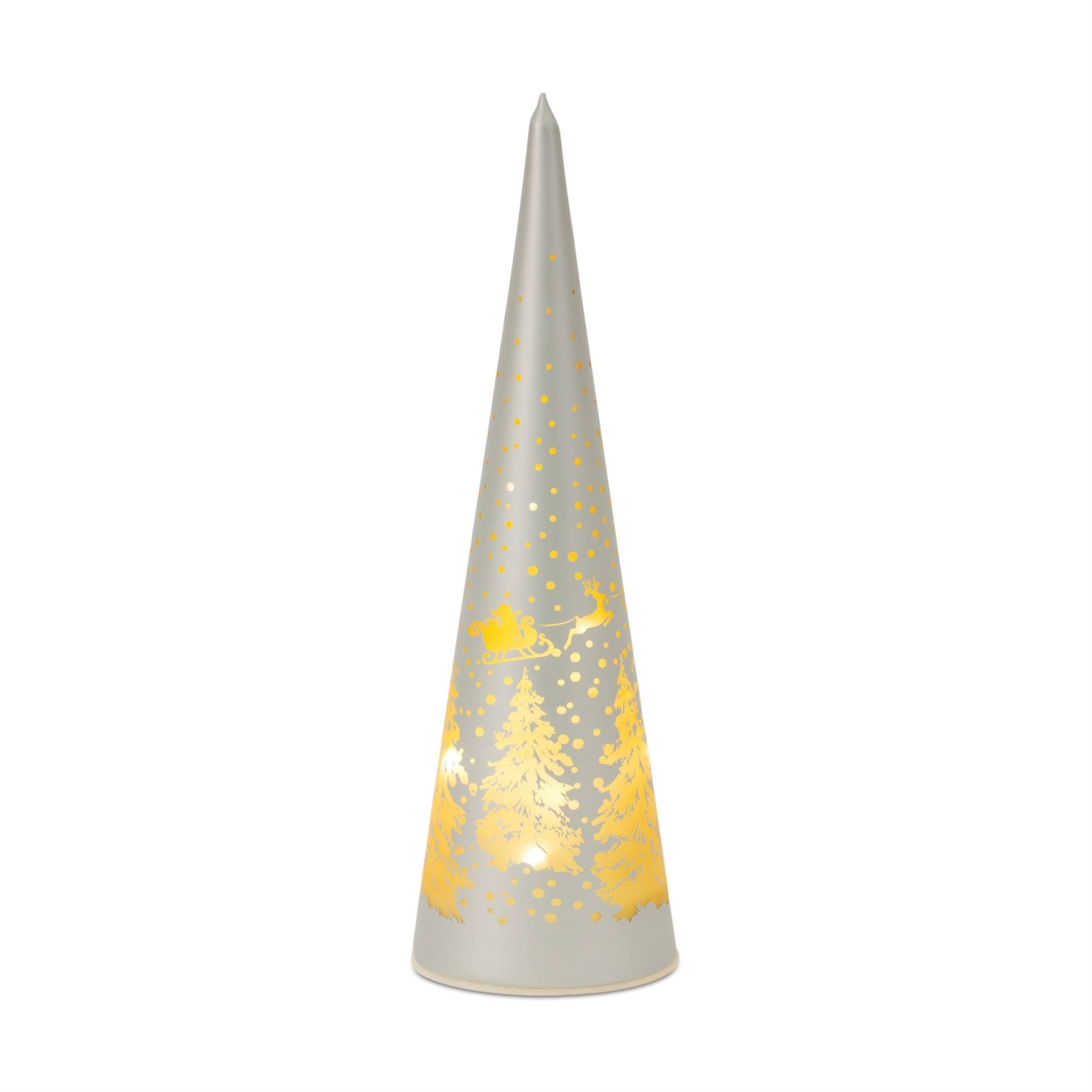 Left. BreeBe - LED Frosted Glass Tree Decor (Set of 2) - Gold, Silver.