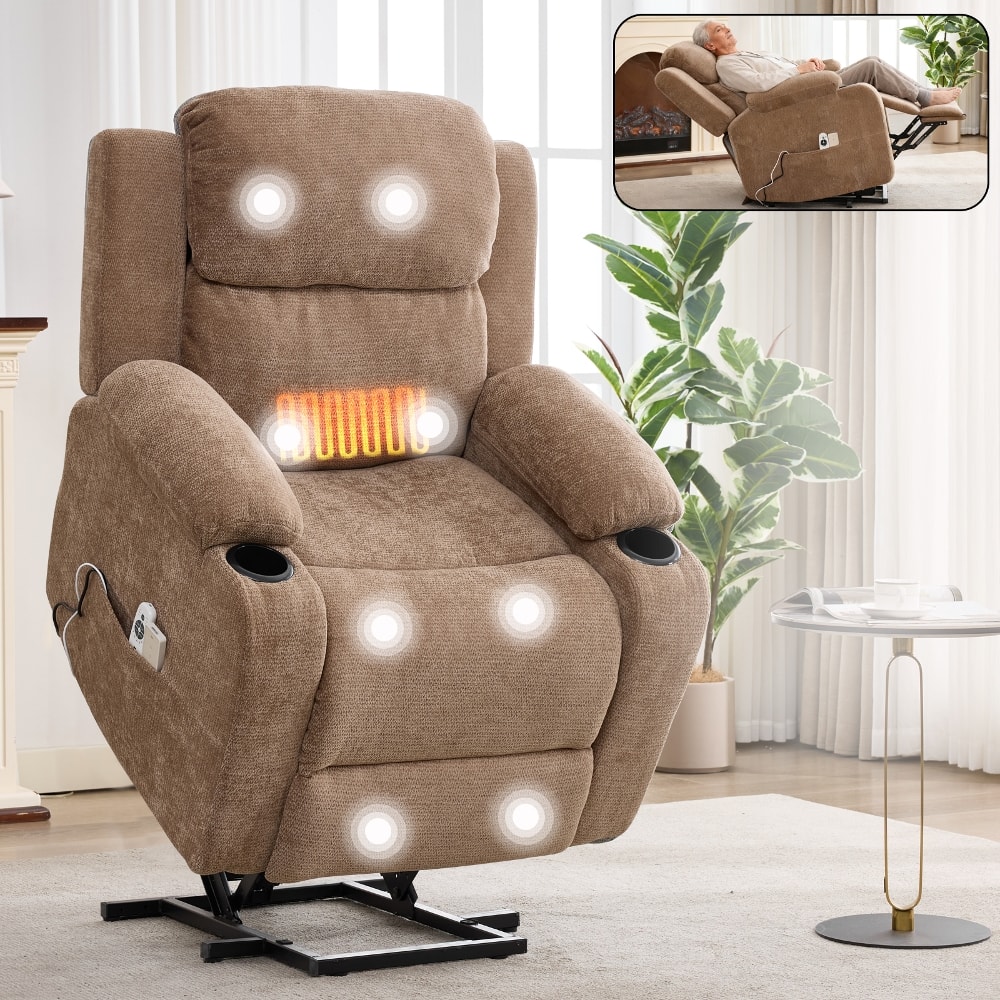 Ropilly - power lift recliner for seniors, heavy duty massage recliner with heat - Brown