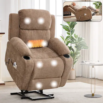 Front. Ropilly - Ropilly power lift recliner for seniors, heavy duty massage recliner with heat, brown - Brown.