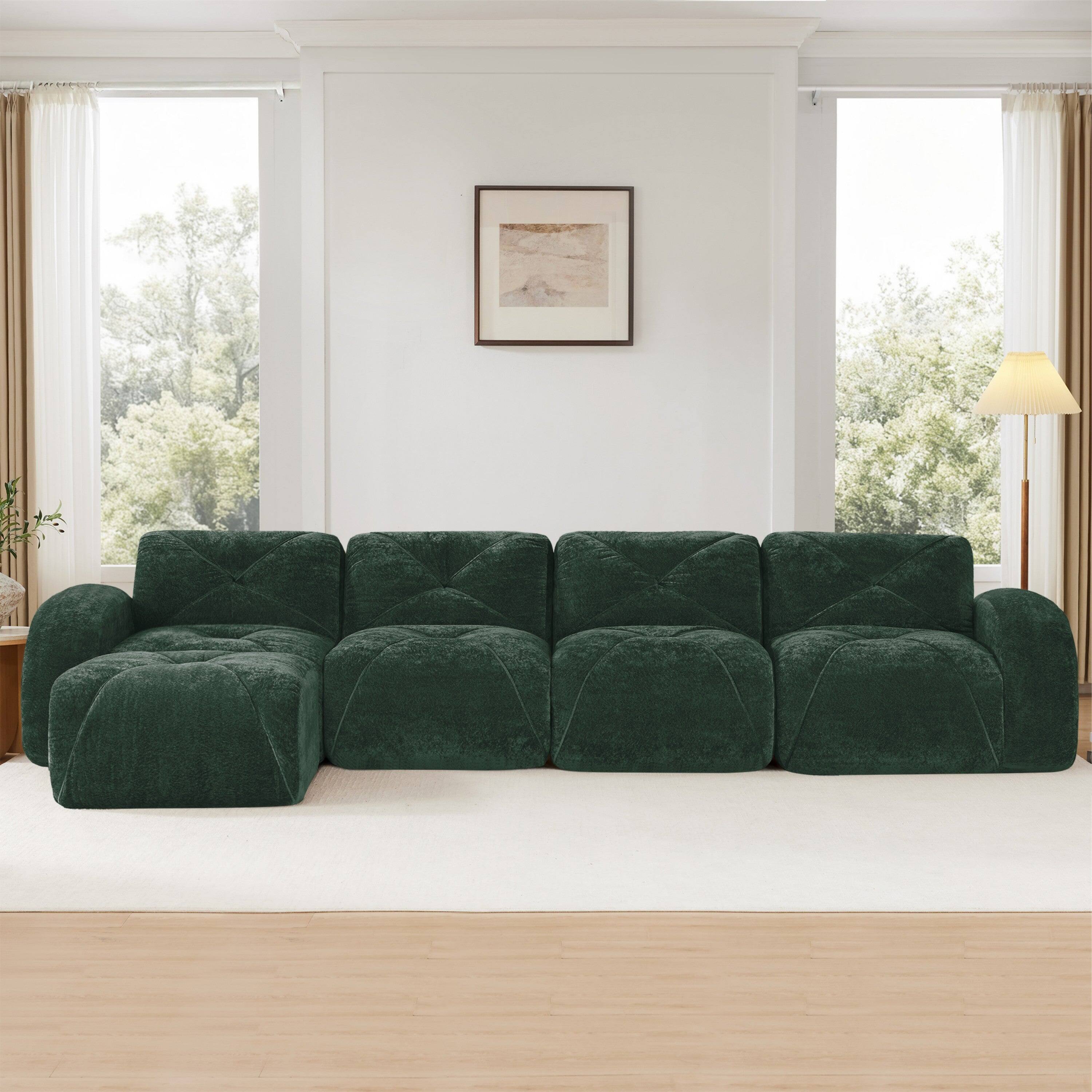 Alt View 2. Boyel Living - L Shaped Velvet Tufted Sofa Movable Ottoman 32D HD Sponge Ergonomic Anti Slip Free Combo No Assembly Living Room Green - Green.
