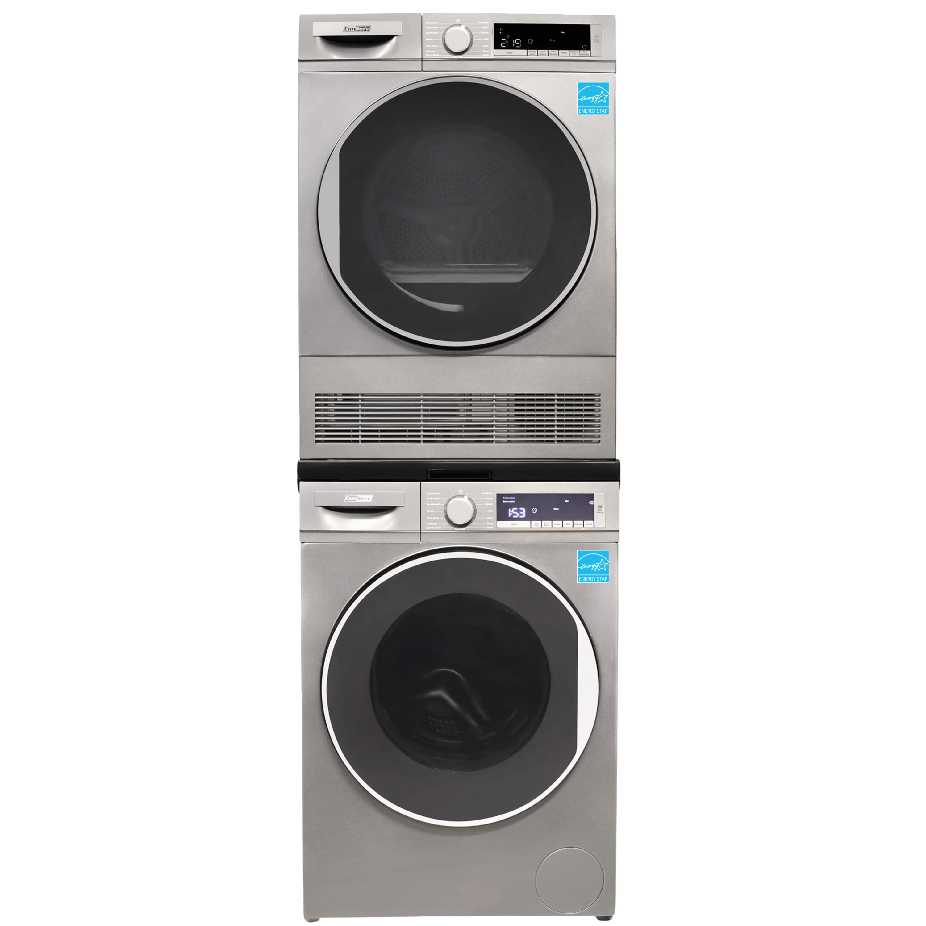 Conserv - LUXE Energy Star Compact Stackable Washer 2.2 cf 110 V+ Electric Dryer 4 Cf Ventless Sensor w/Shelf 220V - Titanium