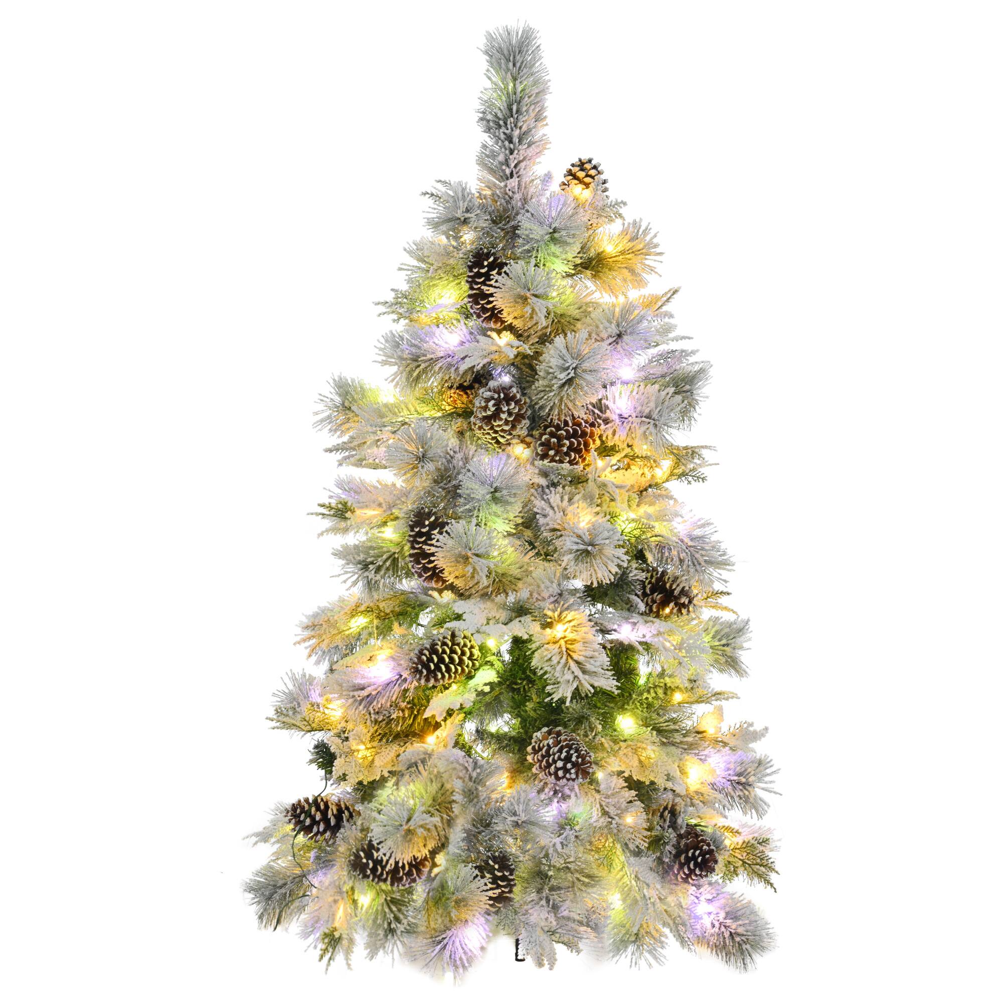 Alt View 4. Tiramisubest - 4FT Pre-Lit Snow Flocked Artificial Christmas Tree with 170 Branch Tips,120 Multi-Color LED Lights,11 Flashing Modes - White+Green.