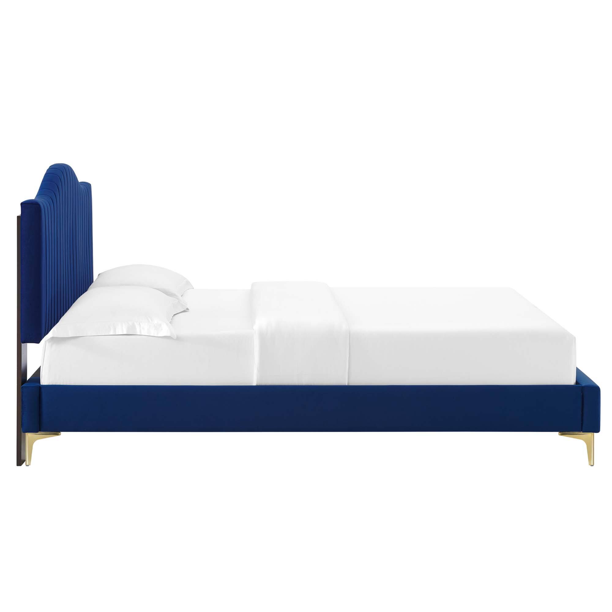 Alt View 6. Modway - Juniper Channel Tufted Performance Velvet Queen Platform Bed - Blue.