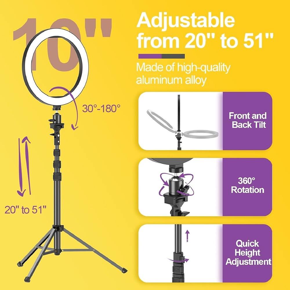 Adjustable from 20" to 51"

Made of high-quality aluminum alloy

30°-180° Front and Back Tilt

360° Rotation

Quick Height Adjustment