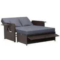 Costway Patio Rattan Loveseat Set Daybed Lounge Storage Ottoman Side Tables Adjust - Gray + Mix Brown - Front_Zoom