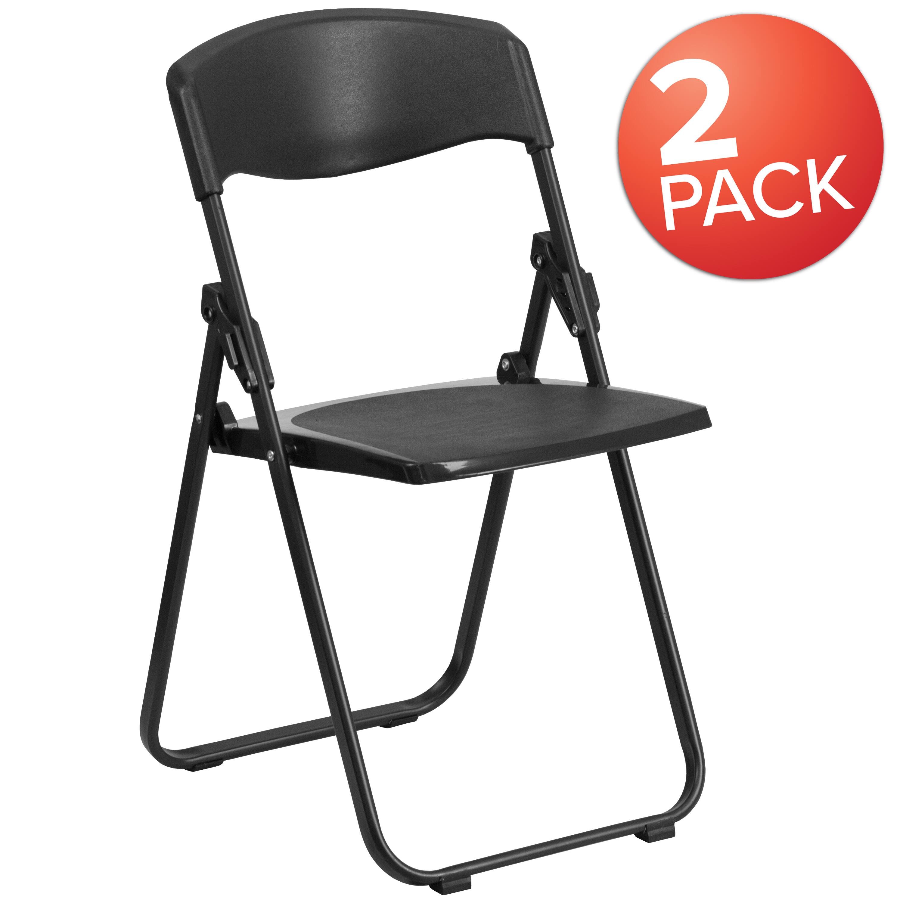 Alt View 1. Emma + Oliver - 2 Pack Commercial Event Plastic Folding Chair with Ganging Brackets - Black.