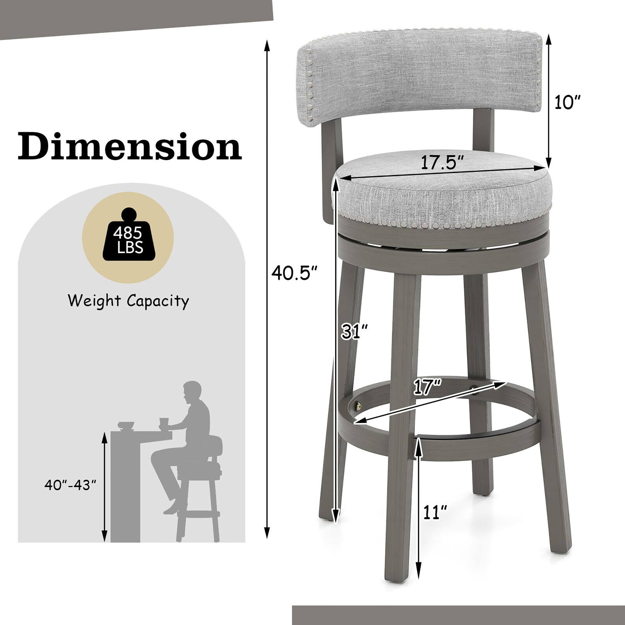 Dimension: 17.5", 10", 40.5", 31", 17", 40"-43", 11"

Weight Capacity: 485 LBS