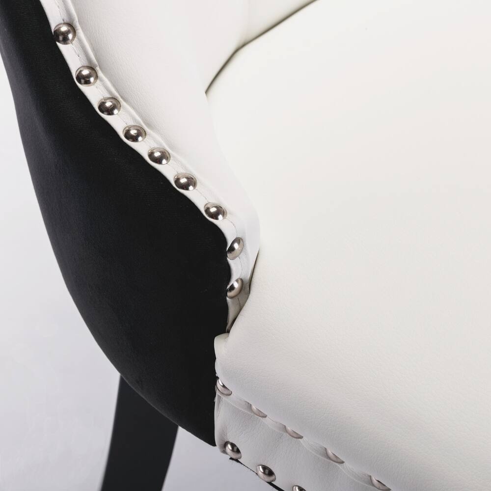 Alt View 7. Loheer - Loheer Tufted Solid Wood Dining Chairs Set of 2 Modern PU Velvet Nailhead Trim White Black - White+Black.