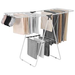 VEVOR - Clothes Drying Rack, 2-Tier Foldable Laundry Dryer Rack with Sock Clips & 21 Drying Rods - White;Gray