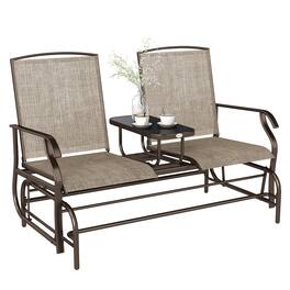 Outsunny - Outdoor Glider Bench w/ Center Table - Brown