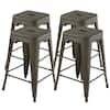 Front. Gymax - Gymax 24'' Set of 4 Barstool Counter Height Metal Bar Stool Stackable Chair Gun - Gun.