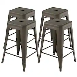 Gymax - 24'' Set of 4 Barstool Counter Height Metal Bar Stool Stackable Chair - Gun