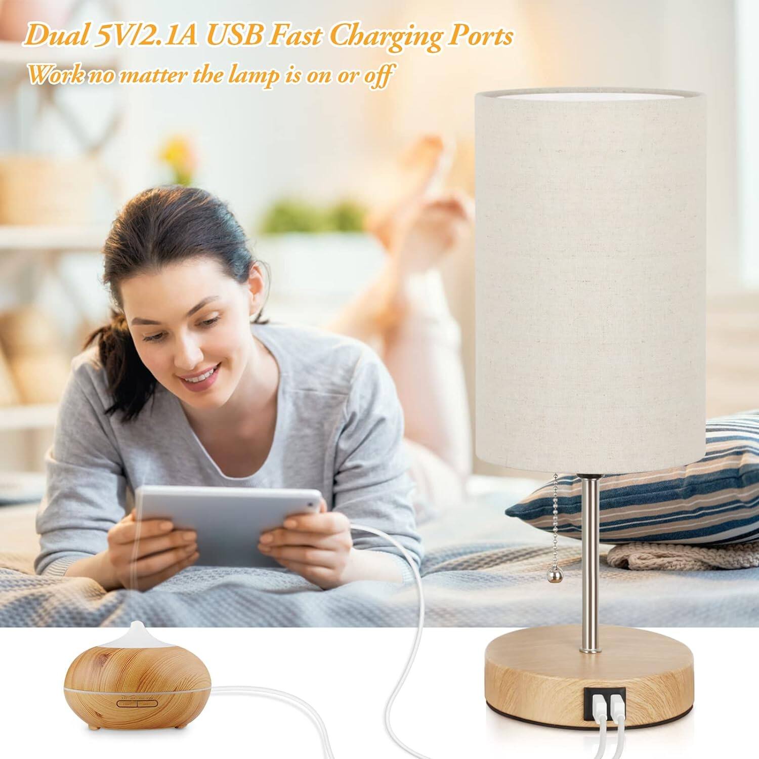 Dual 5V/2.1A USB Fast Charging Ports Work no matter the lamp is on or off