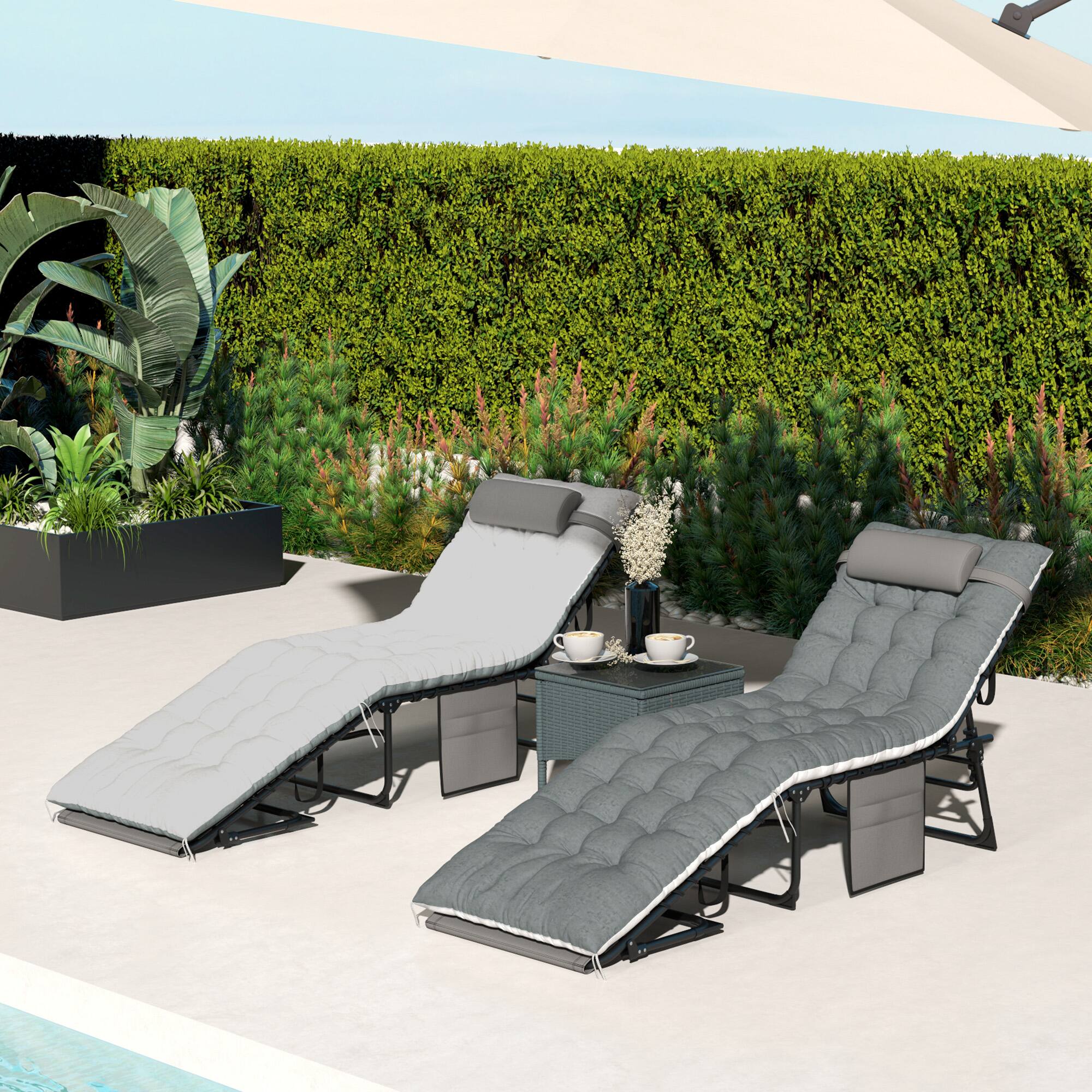 Alt View 7. Outsunny - Outdoor Chaise Lounge Chair Set of 2 - Gray.