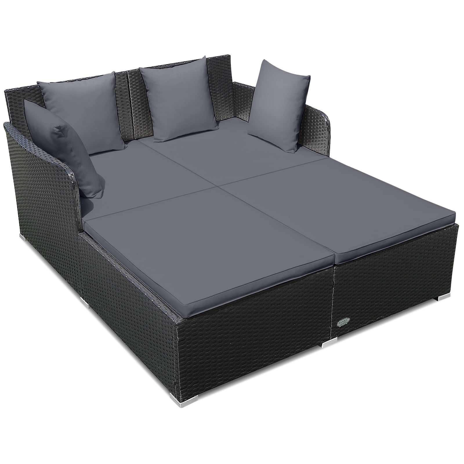 SlickBlue - Spacious Rattan Daybed with Soft Cushions and Pillows for Outdoor Relaxation - Gray