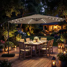 Mondawe - 10 FT Solar LED Offset Cantilever Patio Umbrella with Base - Brown