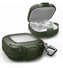 Dexnor - For SHOKZ OpenFit Air Shockproof Rugged Case with Drop-Proof Lock, Carabiner, Keyring, Cleaner Kit - Army Green