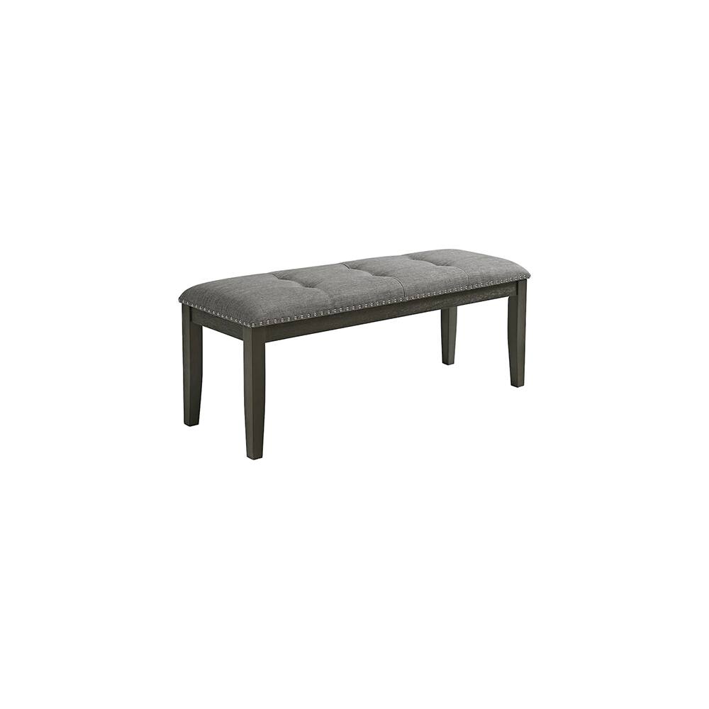 Angle. Elements - Everdeen Transitional Upholstered Dining Bench with Button Tufting and Nailheads - Charcoal.