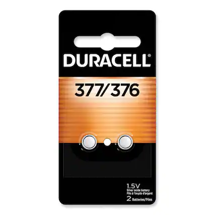 DURACELL
377/376
1.5V Silver oxide battery
Pile à l'oxyde d'argent
2 Batteries/Piles