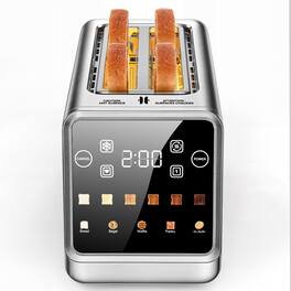 Teendow - 4-Slice Touchscreen Toaster, Stainless Steel, 1400W, Extra-Wide 1.5" Slots, 5 Toast Modes, 6 Shade Settings - Silver