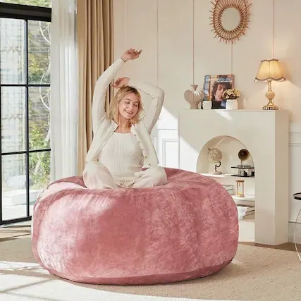Front. GOODSILO - 4FT Bean Bag Chair - Memory Foam Filled, Soft Flannel Cover, Round Sofa for Living Room, Bedroom, Dorm - Light Pink.