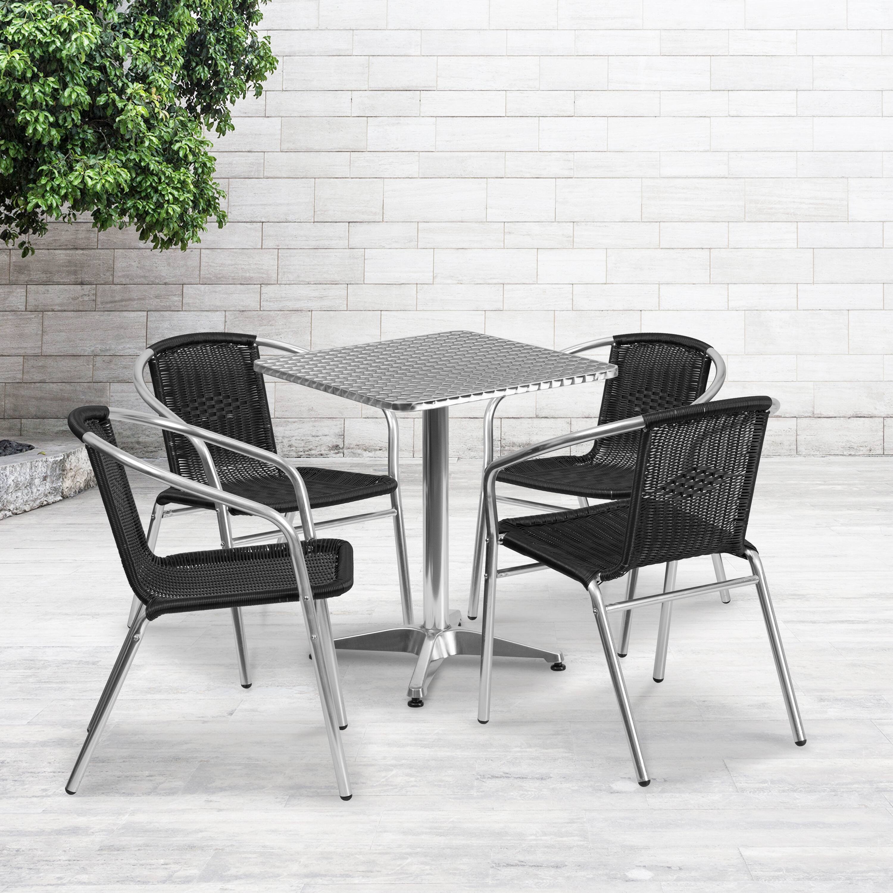 Alt View 1. Emma + Oliver - 23.5" Square Aluminum Garden Patio Table Set with 4 Rattan Chairs - Black.
