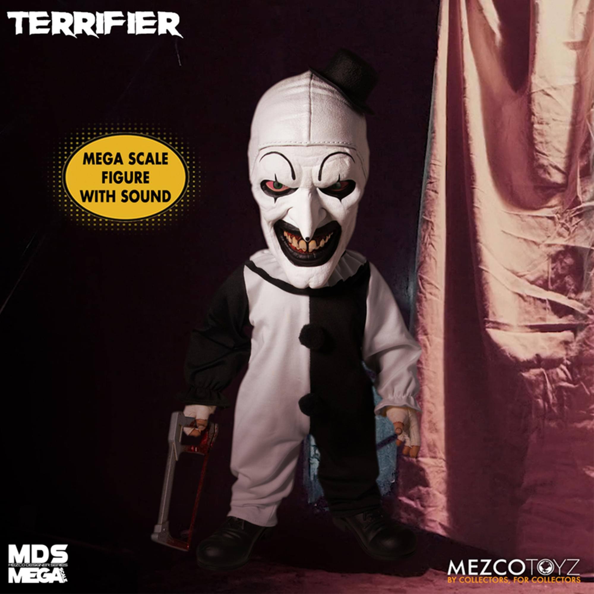 TERRIFIER MEGA SCALE FIGURE WITH SOUND  
MDS MEGA  
MEZCOTOYZ  
BY COLLECTORS, FOR COLLECTORS