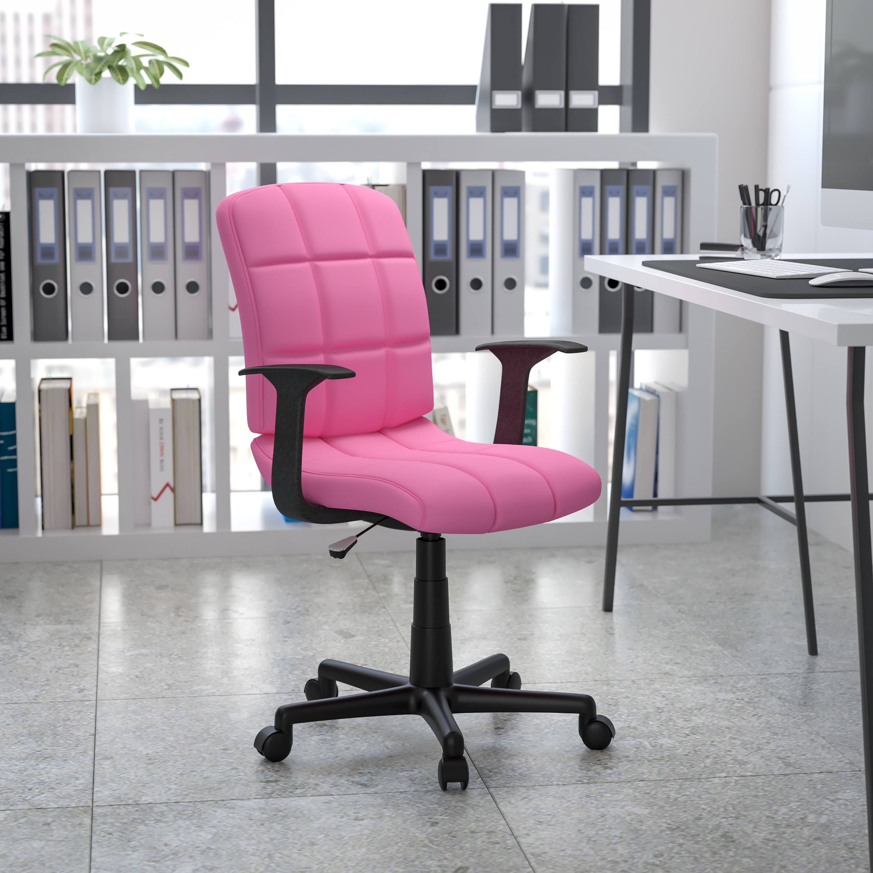 Alt View 1. Emma + Oliver - Mid-Back Quilted Vinyl Swivel Task Office Chair with Arms - Pink.
