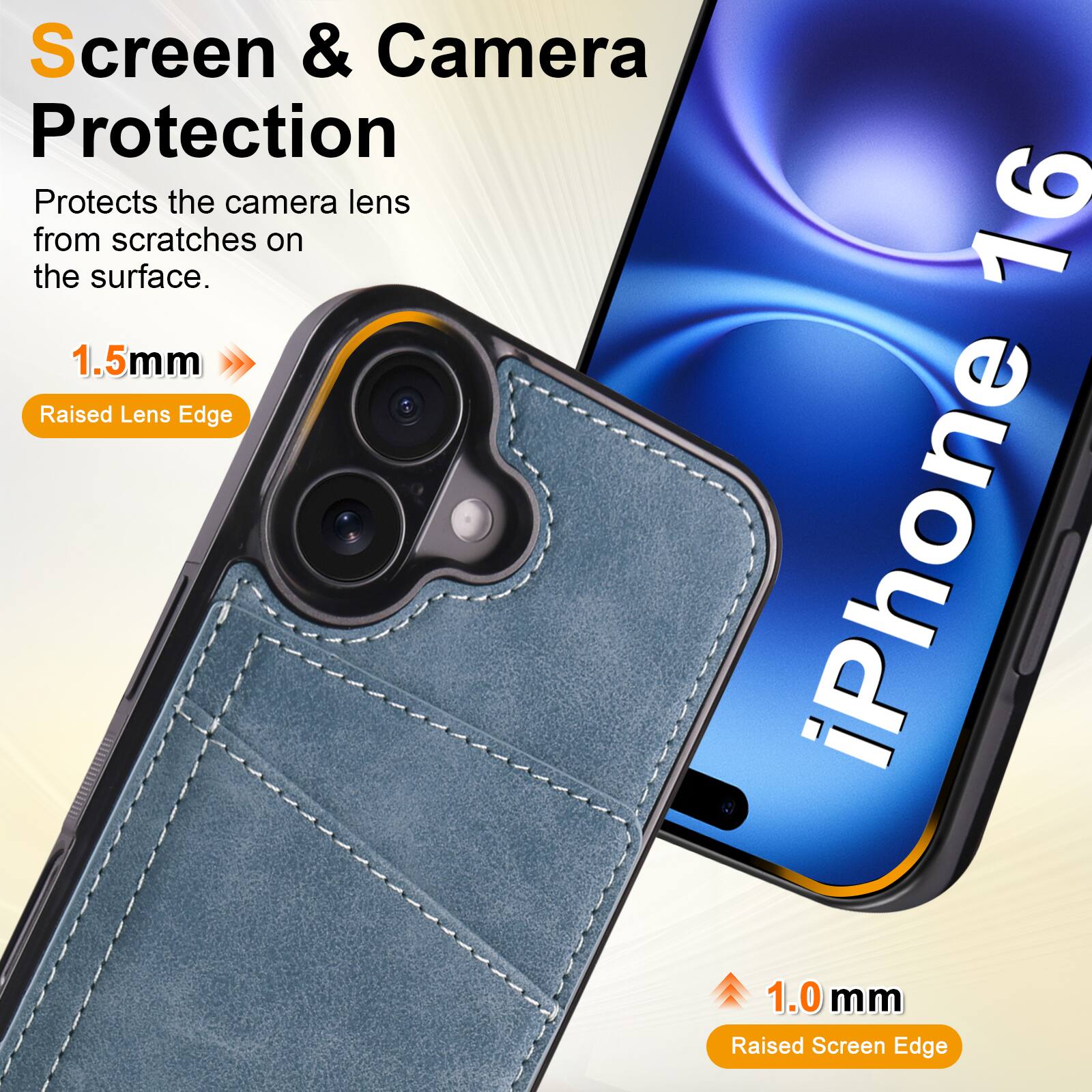 Screen & Camera Protection  
Protects the camera lens from scratches on the surface.  
1.5mm Raised Lens Edge  
1.0 mm Raised Screen Edge