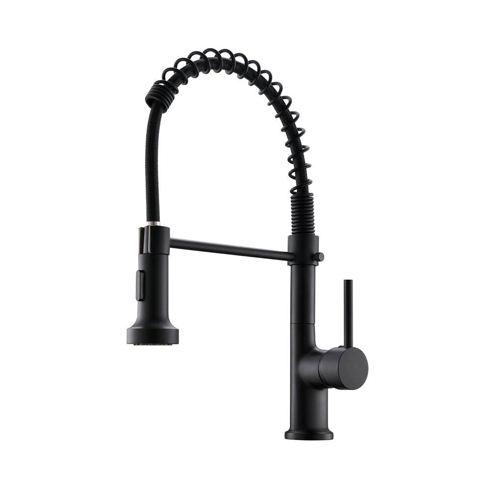 Front. Boyel Living - Brass Single Handle Pull Down Sprayer Kitchen Faucet Matte Black - Matte Black.