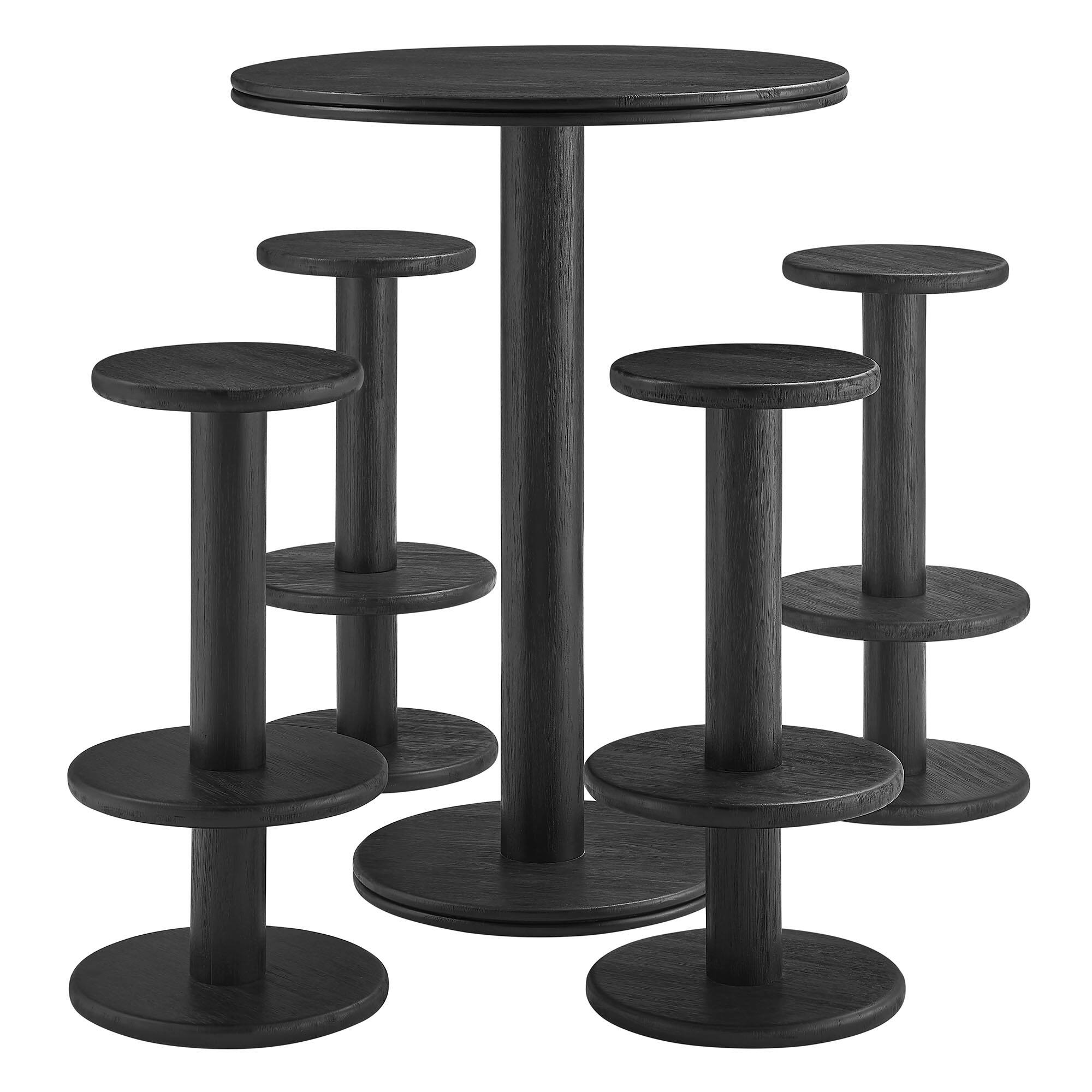 Angle. Modway - Neo 5-Piece Round Indoor - Outdoor Round Patio Bar Table And Stool Set by Modway - Black.