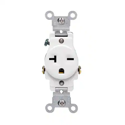 Front. Leviton - Single Receptacle Outlet Commercial Specification Grade 20A 250V NEMA 6-20R 5821-W - White.