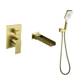 Boyel Living - Wall Mount Bathtub Faucet Brass 2-Function Valve 3-Function Handheld 60-Inch Steel Hose cUPC - Brushed Gold