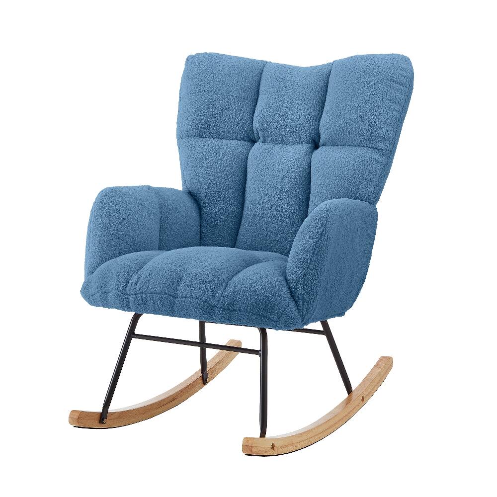 Alt View 4. Loheer - Loheer Blue Tufted Upholstered Teddy Fabric Rocking Chair Metal Frame Glider Chair for Living Room - Blue.