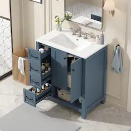 Whisen - 30" Freestanding Bathroom Vanity with Sink, Two Doors and Open Shelf for Home - Blue