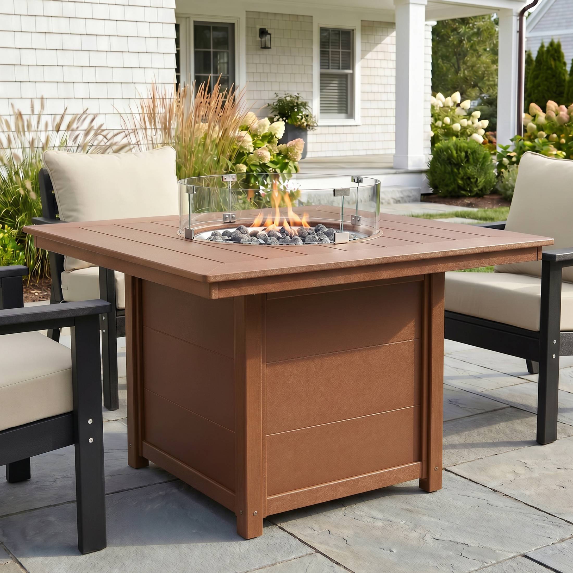 Angle. WestinTrends - WestinTrends Helios Modern Outdoor Patio Propane 42" Square Fire Pit Table - Teak.