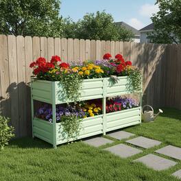 Loheer - 2-Tier Elevated Raised Garden Bed Rolling Metal Planter Box with Lockable Wheels Green