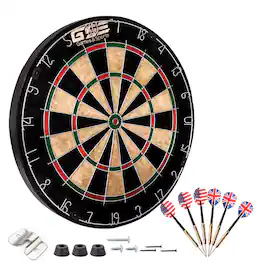 GSE Games & Sports Expert - 18" Professional Self-Healing Bristle Dart Board Games Set with Six 17 Grams Steel Tip Darts - multicolor