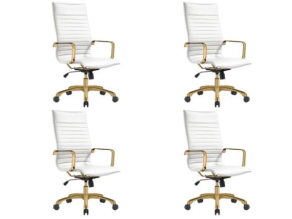 Front. LeisureMod - Set of 4 Harris Modern High-Back Leather Upholstered Computer Office Chair with Adjustable Height and Swivel - White.