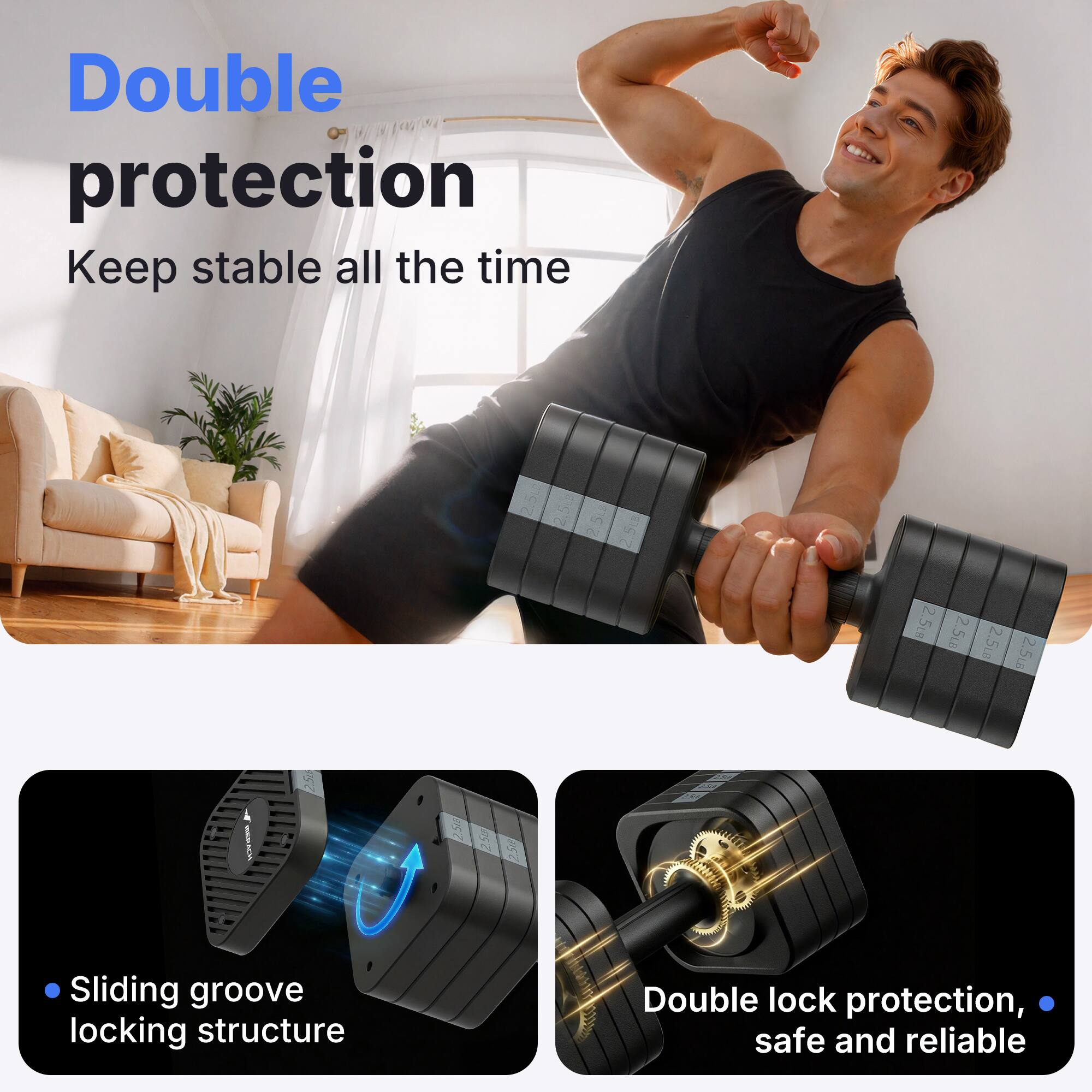 Double protection  
Keep stable all the time  

2.5  
2.50  
5  
2.5(  
2.5ka  
2.5L  
2.5L8  

Sliding groove locking structure  
Double lock protection, safe and reliable