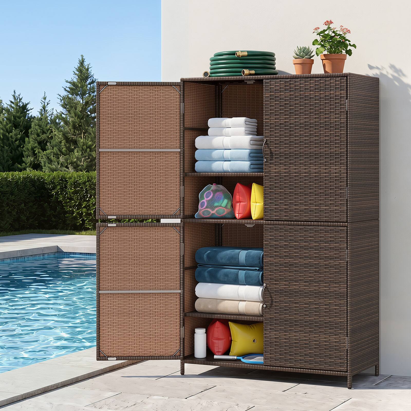 Alt View 4. Costway - Costway Outdoor Storage Cabinet with Adjustable Shelves & Anti-Toppling Device for Garden - Brown.