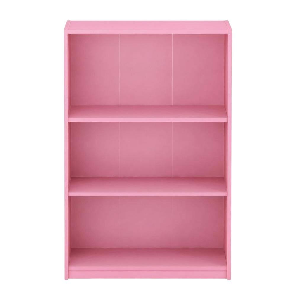 Back. FurniFact - Pink 3-Tier Adjustable Shelf Bookcase with Sturdy Wood Construction - Pink.