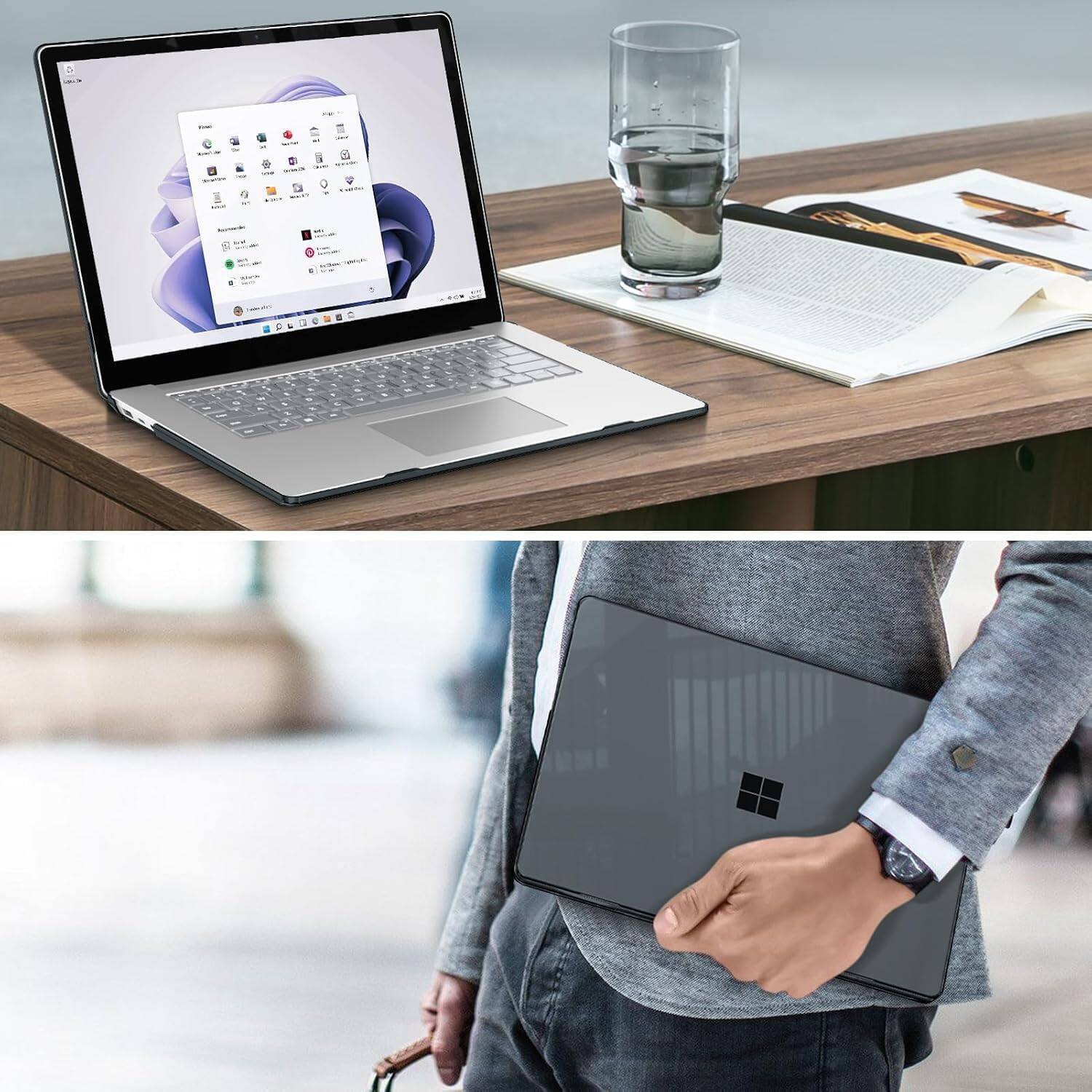 Alt View 4. Fintie - Case for 15" Microsoft Surface Laptop 5 4 3 with Metal Keyboard (Model: 1872/1873/1953/1979) Snap On Hard Shell Cover - Crystal Black.