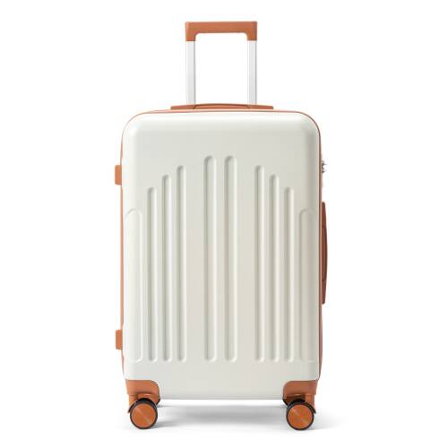 Alt View 2. Winado - 24" Checked Luggage Trolley Case ABS Hardside Medium Suitcase with Double Spinner Wheels & TSA Lock for Travel Business - White & Brown.