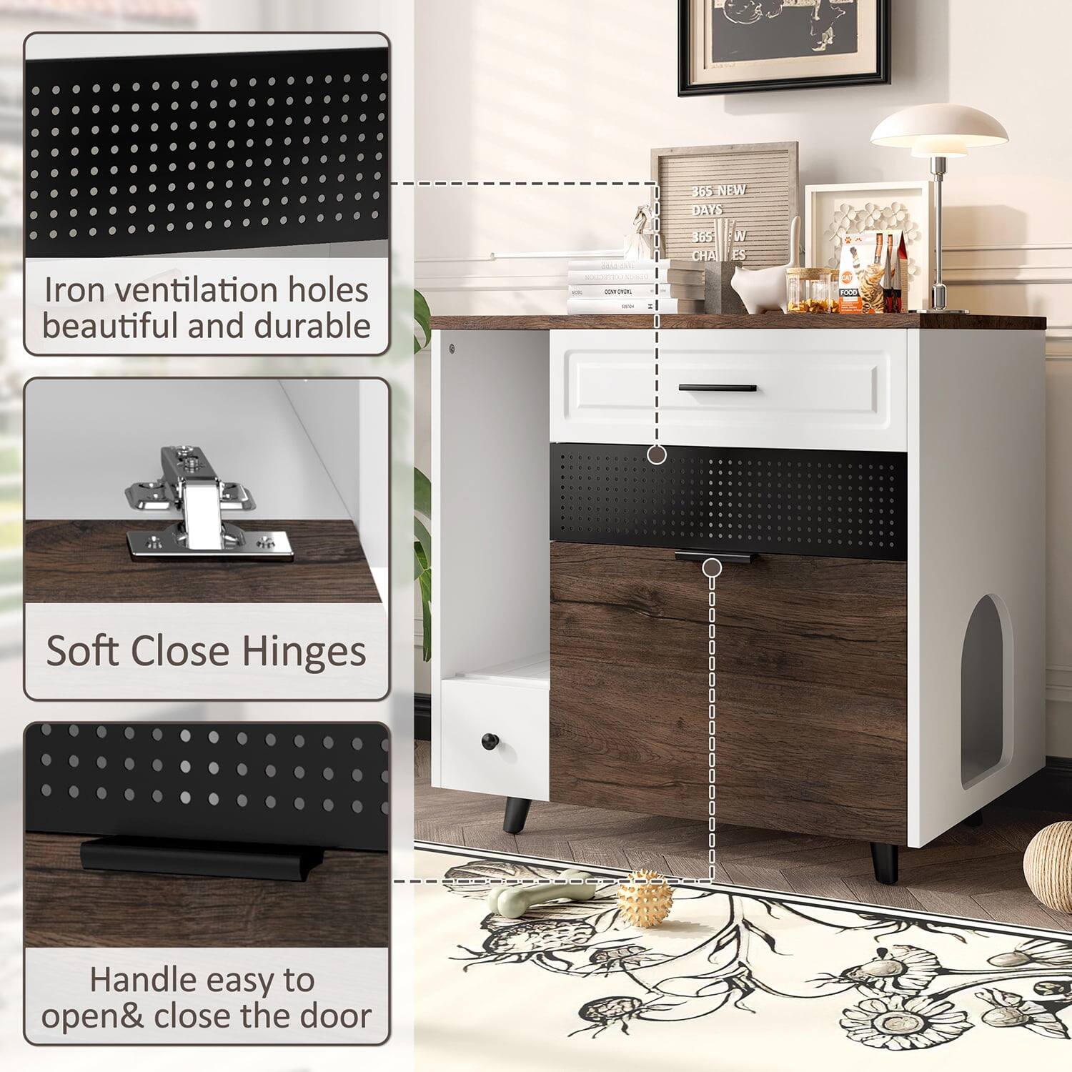 365 NEW DAYS

Iron ventilation holes beautiful and durable

Soft Close Hinges

Handle easy to open & close the door
