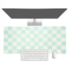 Front. Unique Bargains - Checkered Desk Mat, 31.5x11.8 Inch Mouse Pad, Non-Slip Rubber, Stitched Edges, Soft, for Computer/Laptop - Light Green/White.