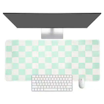 Front. Unique Bargains - Checkered Desk Mat, 31.5x11.8 Inch Mouse Pad, Non-Slip Rubber, Stitched Edges, Soft, for Computer/Laptop - Light Green/White.