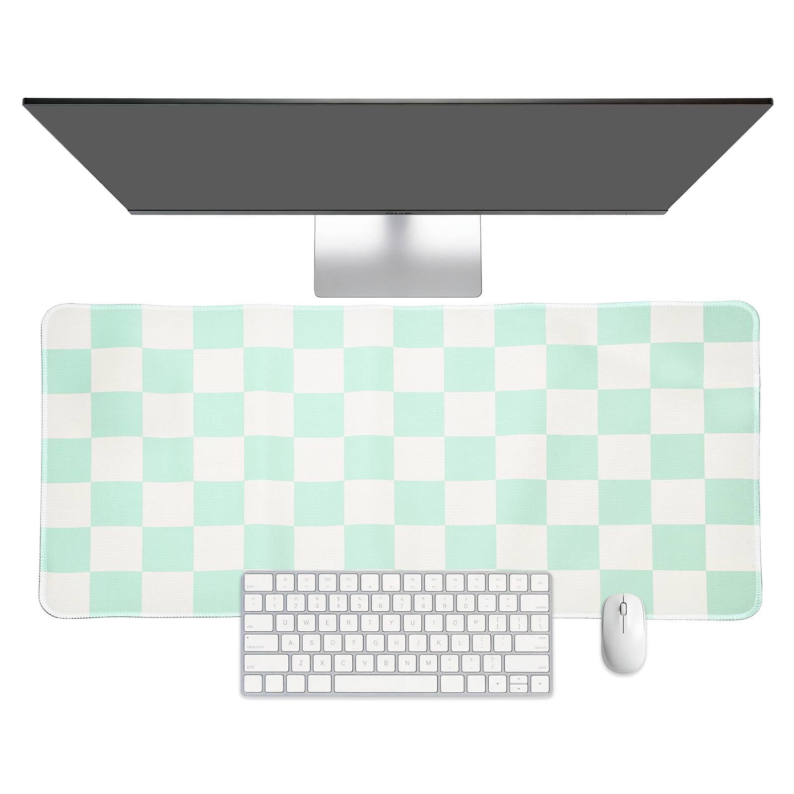 Front. Unique Bargains - Checkered Desk Mat, 31.5x11.8 Inch Mouse Pad, Non-Slip Rubber, Stitched Edges, Soft, for Computer/Laptop - Light Green/White.
