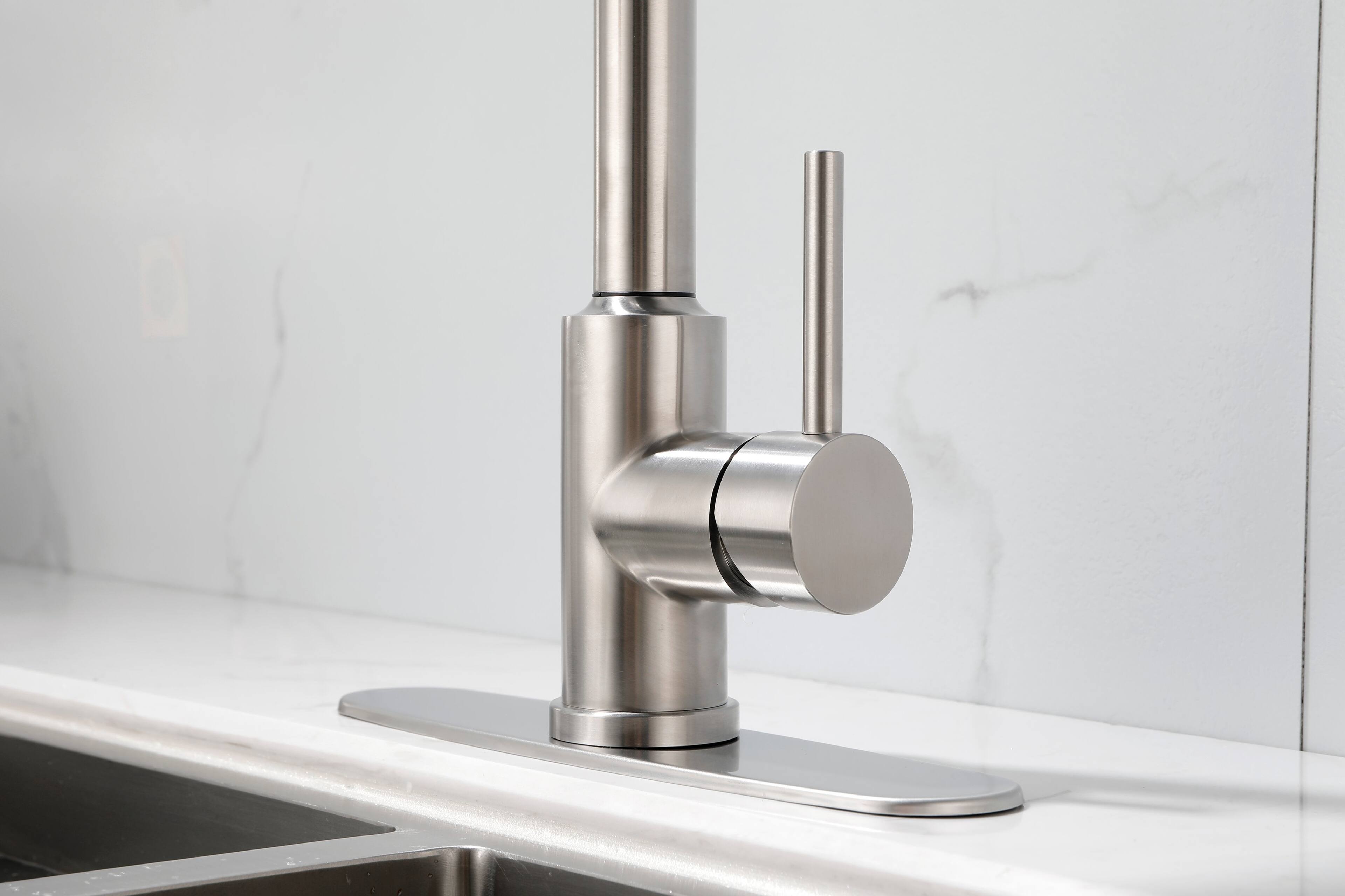 Back. Siljoy - Kitchen Faucet with Pull Down Sprayer - Brushed Nickel.