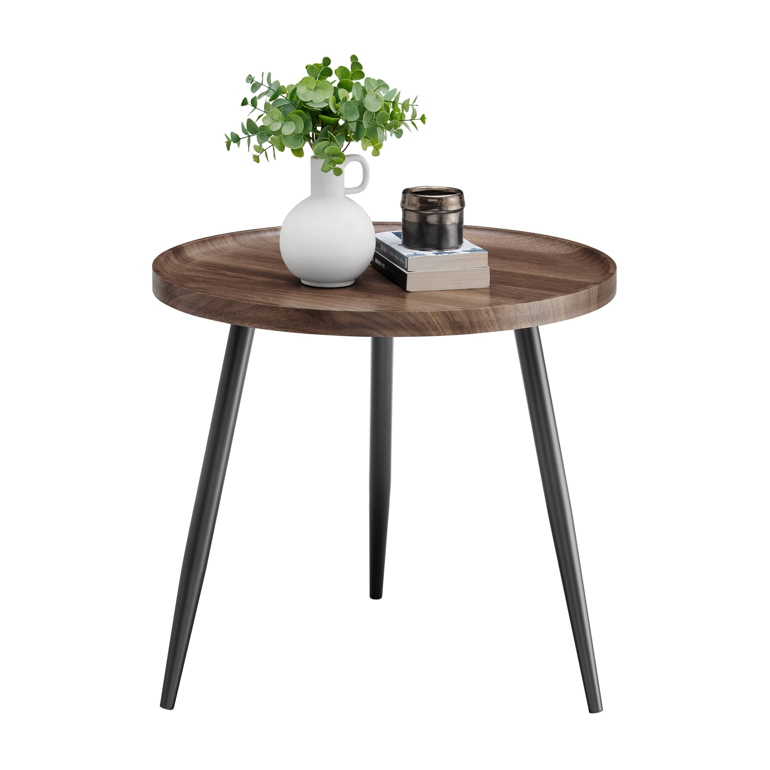 Alt View 8. Danya B - Paxton Raised Lip Edge Side Table - Round - Walnut - Walnut, Black.